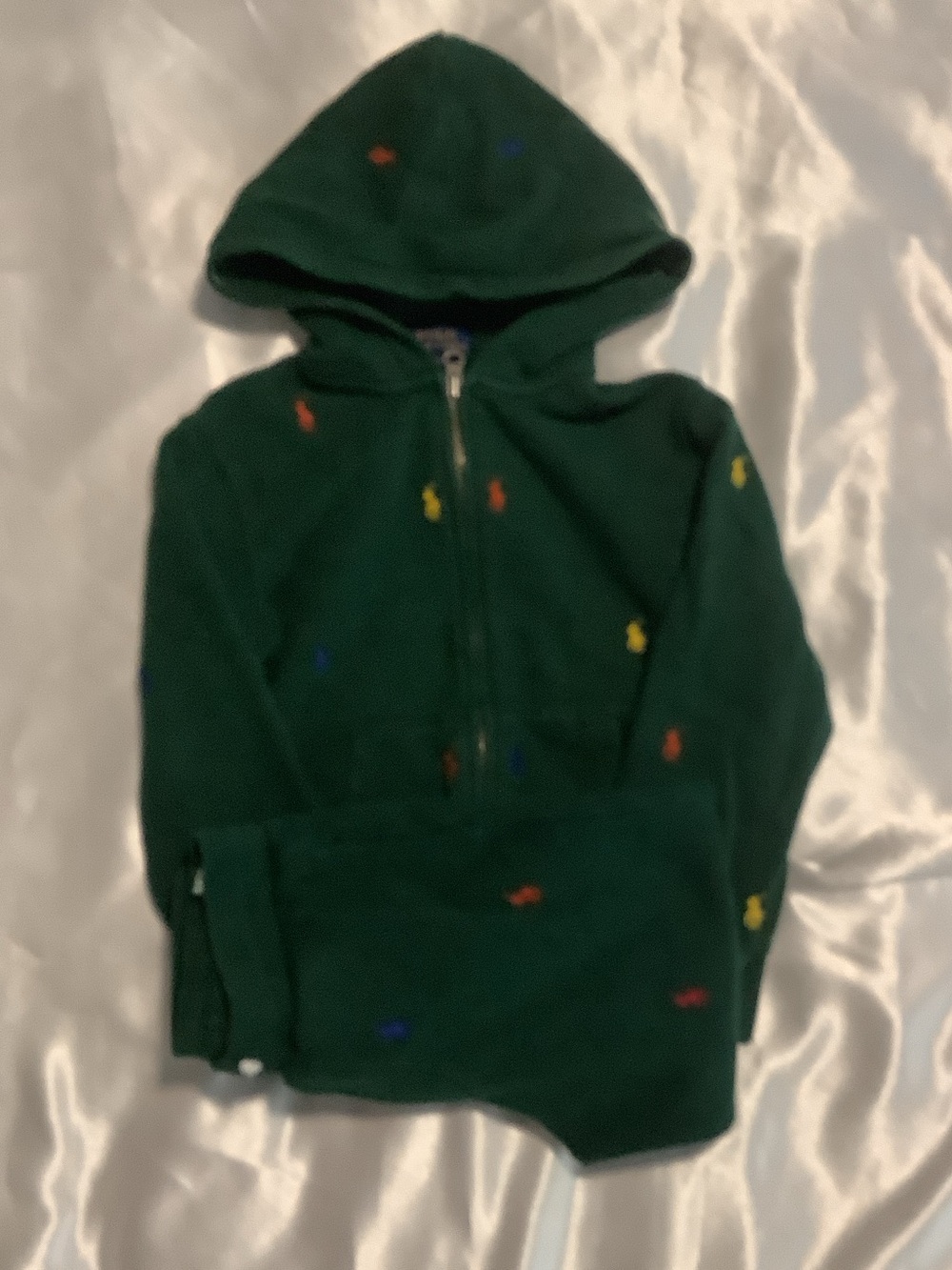Green Hooded Zip-Up Sweatshirt with Multicolor Pony Embroidery - Kids